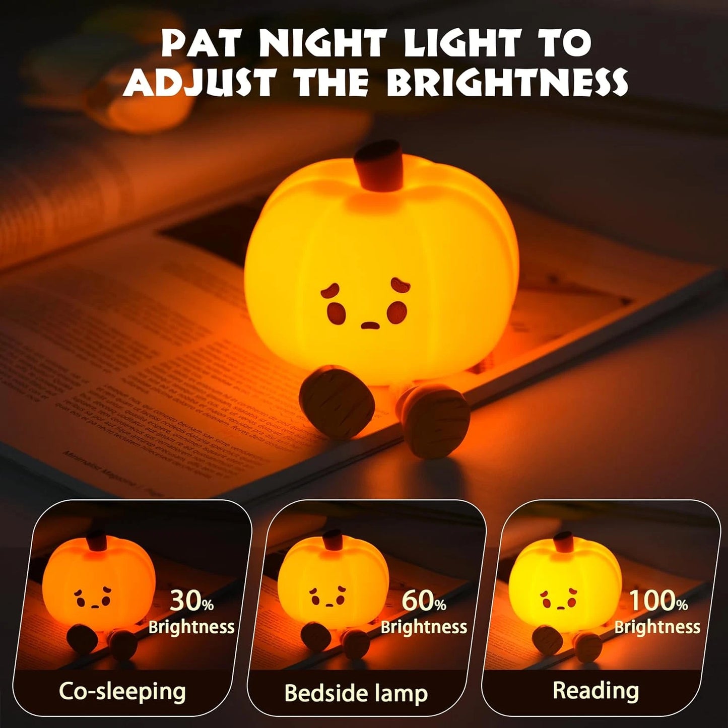 Pumpkin Night Light Cute LED Lamp Silicone Dimmable Nursery Bedside Touch
