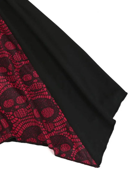 Women's Gothic Skull Print Top with Lace-Up Waist & Ruffled Bell Sleeves - Vintage Polyester, Machine Washable, Perfect for Halloween