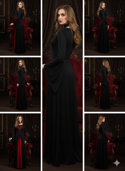 False Lace Dress with Laces for Halloween, Long Sleeve Dress for Vampire Cosplay, Women's Clothing, Carnival