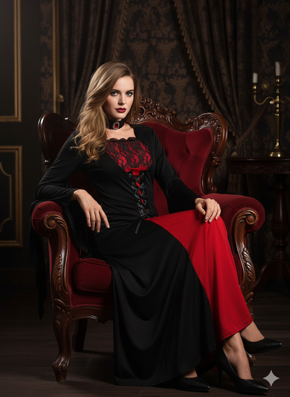False Lace Dress with Laces for Halloween, Long Sleeve Dress for Vampire Cosplay, Women's Clothing, Carnival