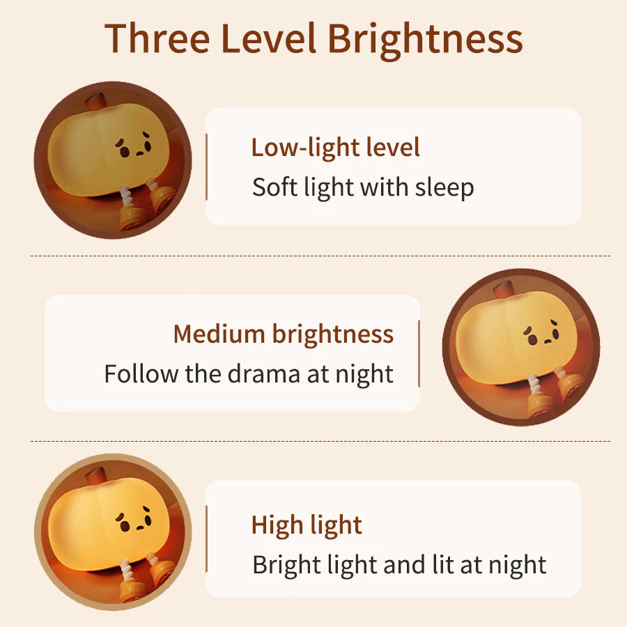Pumpkin Night Light Cute LED Lamp Silicone Dimmable Nursery Bedside Touch