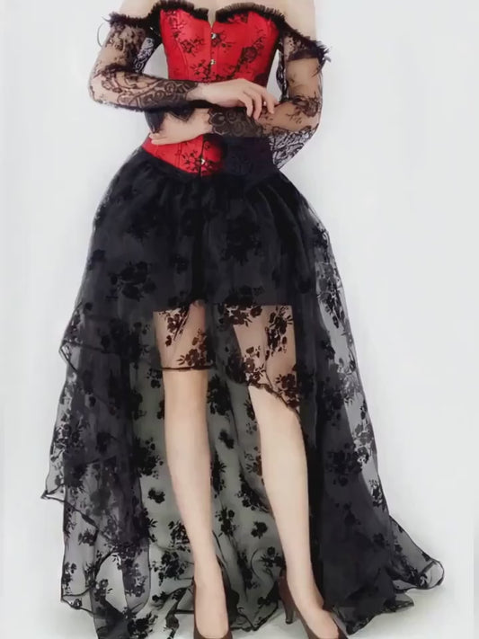 Cloudy.lee Steampunk Victorian dark gothic Off Shoulder Corset Top with High Low Skirt Halloween Costume Set (Top+Skirt)